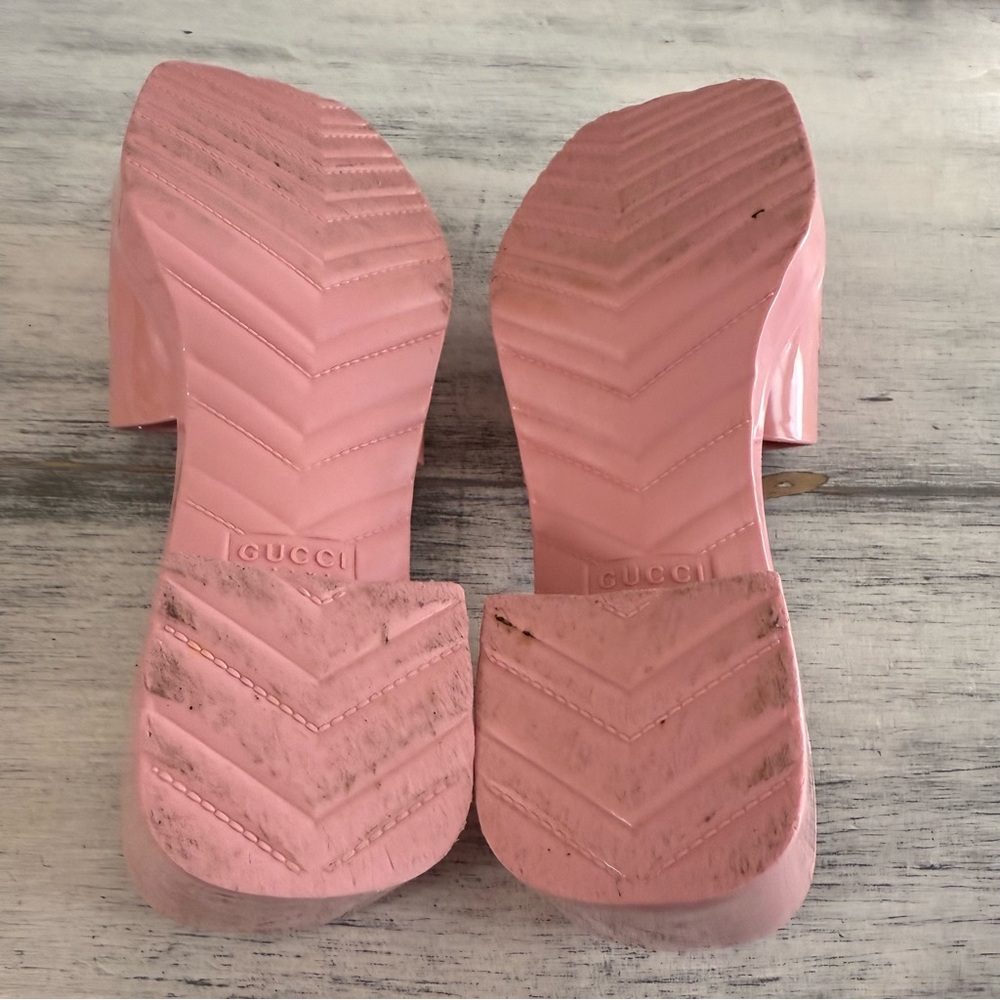 Gucci Pink Wild Rose Rubber Slides Heeled Mules Sandals size 39 - Picture 8 of 11